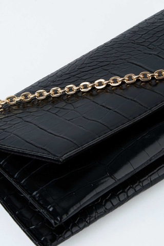 Vivaq Kadın Croco Siyah Zarf Tasarım 2 Bölmeli Mini Zincir Askılı Çıt Çıt Kapama Clutch Ve El Çantası