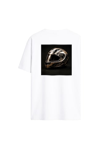 Black Nova Oversize Baskılı Unisex Tişört Bn Helmet Beyaz