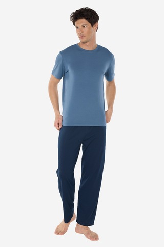 Malabadi Erkek Mavi Bisiklet Yaka Micro Modal Extra Yumuşak Yazlık Pijama Takımı 6030