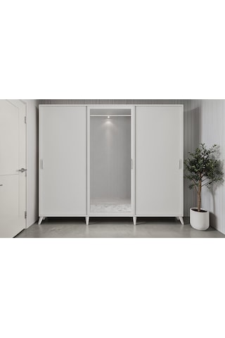 Petek Tamamı Mdf Sürgülü Portmanto Vestiyer Ayakkabılık Beyaz 208 Cm