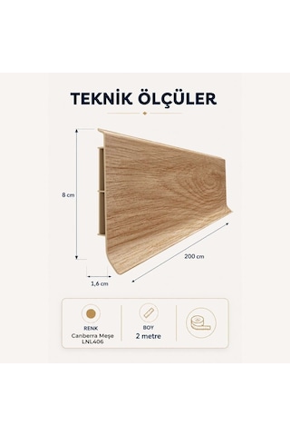 Linela Suya Dayanıklı Pvc Süpürgelik 8 Cm - Canberra Meşe - Lnl406