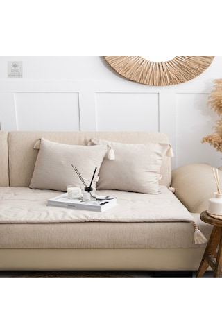 Premium Krem Keten Evcil Hayvan Dostu Koltuk Pedi 80x180 Krem