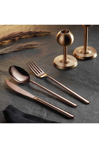 Arsel Lotus Titanyum Rose Gold 84 Parça Parlak Bakır Renk Çatal Kaşık Bıçak Takımı 304 Kalite 4mm Set Gümüş