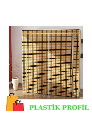 Beyazpazar Bez Dolap Plastik Profil Fermuarlı Yeni 12 Raf Ekose Ekose Desen
