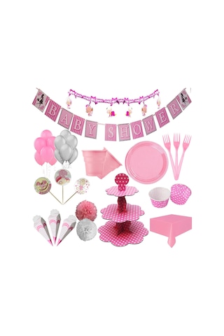 Kız Baby Shower Tabak Bardak Peçeteli Balonlu Parti Paketi Seti