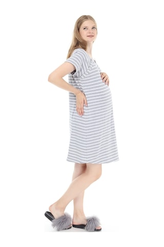 Luvmabelly Myra9580 Yandan Çıt Çıtlı Hamile Geceliği - Gri Çizgili-gri