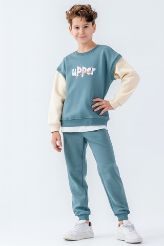 Erkek Çocuk Upper Baskılı 3 İplik Kalın Kışlık Eşofman Takımı Ak4231 Mavi