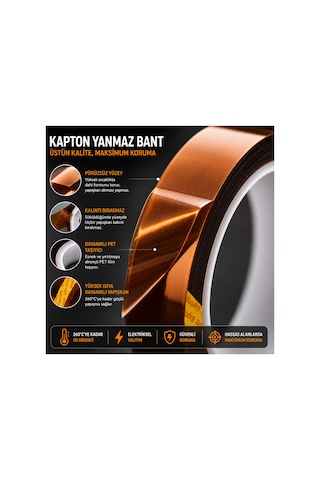 Kapton Yanmaz Bant Yüksek Isıya Dayanıklı Isı Bandı 2mm X 30 Metre