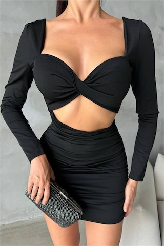 Kadın Sırt Ve Göğüs Dekolteli Mini Elbise Dpnbdf079 Siyah