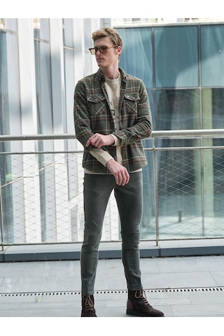 Haki Erkek Oduncu Gömlek Ön Cepli Slim Fit Gömlek Ncs Jeans 7219-haki Haki