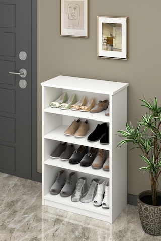 Asra Trend 4 Katlı Açık Raflı Ayakkabılık A-31 %100 MDF Modern Bot Uyumlu Düzenleyici Beyaz