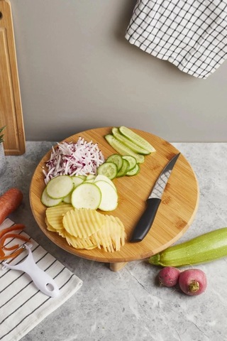 Lüks Ayaklı Bambu Kesme Ve Sunum Tahtası 32 Cm Renkli