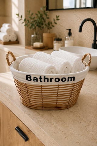 2 Adet Kulplu Banyo Sepeti Çamaşır Toplama Ve Düzenleme Sepeti Kumaş Astarlı Banyo Organizeri Kahverengi