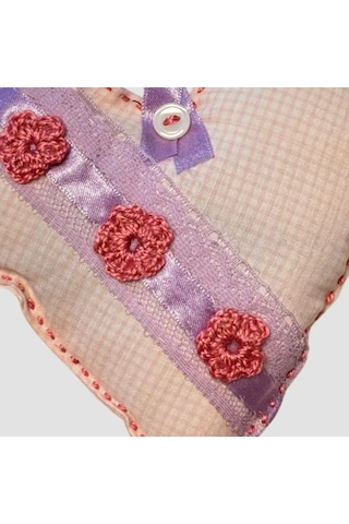 Uretti Gamze 4416 El Yapımı Kalpli Dantelli Lavanta Tanecikli Kese Koyu Pembe 13 CM