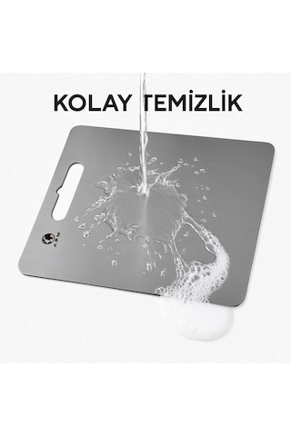 Paslanmaz Çelik Antibakteriyel Kesme Tahtası 304 Kalite - Orta Boy 20x30 Cm Gri