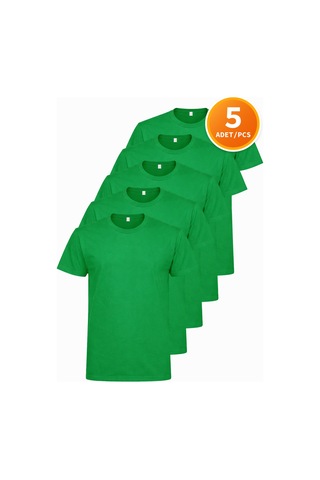 Hanclo Erkek Siyah Tişört 5 Li Paket Basic Pamuk Bisiklet Yaka Kısa Kollu T-shirt Yeşil