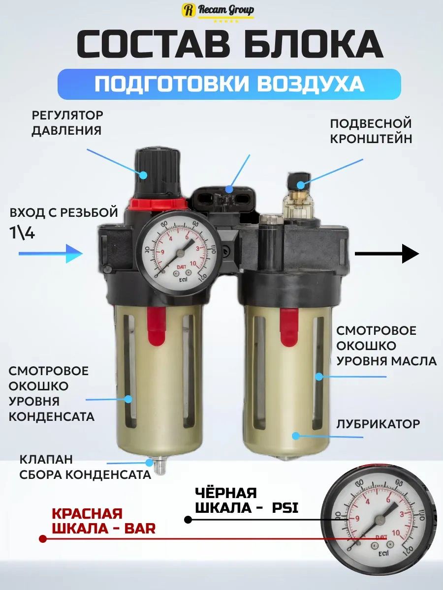Recam Group Hava Basınç Regülatörlü Nem Ayırıcı Filtür 331418875