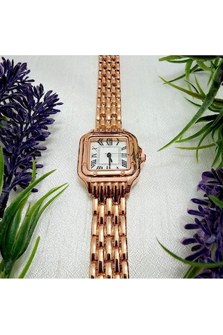 , Rose Gold Rengi, Roma Rakamlı, Modern Tasarım, Retro Tasarım, Hediyelik, Kadın Kol Saati Altın