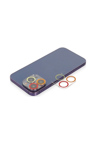 İphone 13 Pro Renkli Kamera Lens Koruma Cam - Turuncu-kırmızı