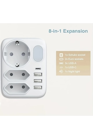 Xuweiwei Beyaz 2 Usb Portlu Guc Adaptorlu Cift Priz Anahtarlı Gece Lambalı 3 Usb A 1 Usb C Cok Prizli Cıkıs Ev Ofis