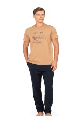 Pierre Cardin 6138 Erkek Kısa Kollu Bisiklet Yaka Pijama Takımı-kahve Kahverengi