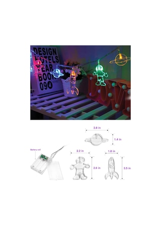 Dekoratif Çocuk Bebek Odası Led Şerit Astronot Uzay Gemisi Gezegen Temalı Pilli 10 Led'li 2 M RGB