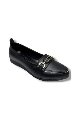 C-shoes 3077-26 Cilt Taşlı Elips Toka Anatomik Kadın Babet Sıyah