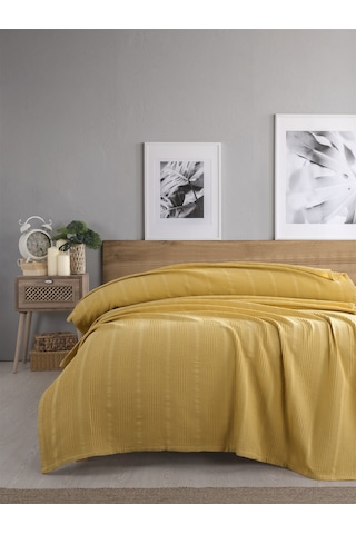 Tek Kişilik Waffle Pike 160x230cm, %100 Pamuk, Petek Tasarım, Hardal Hardal Hardal