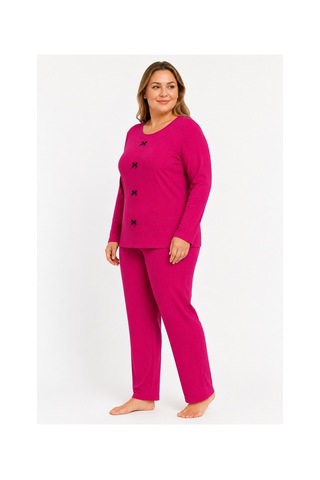 Sleeproom Büyük Beden Kadın Kaşkorse Mevsimlik Koyu Pembe Pijama Takımı