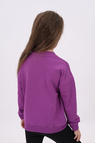 Toontoy Kız Çocuk Relax Fit Bisiklet Yaka Düşük Omuz Nakış Baskılı Sweatshirt - 2 İplik Mor