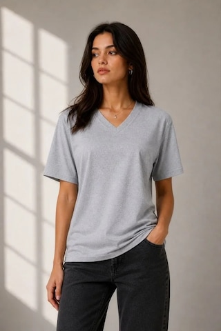İkales V Yaka Basic Tişört Kısa Kol Yazlık Regular Fit T-shirt - Gri