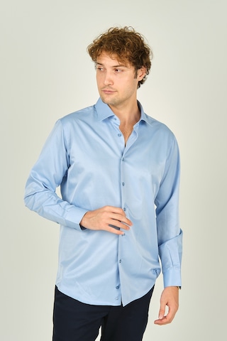 Figs Erkek Slim Fit Uzun Kollu Pamuklu Parlak Kumaş Gömlek 0013 Mavi Mavi