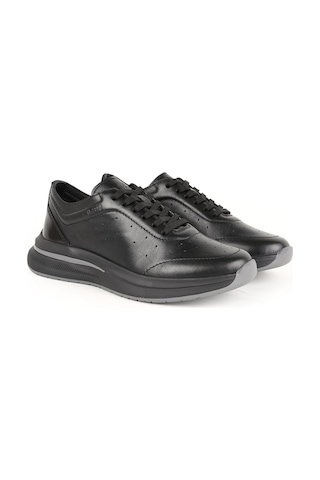 Erkek Sneaker Siyah Hakiki Deri Delikli Nefes Alan Bağcıklı Hafif Kalın Gri Eva Taban Ayakkabı Lbr H1120 Syh-gri