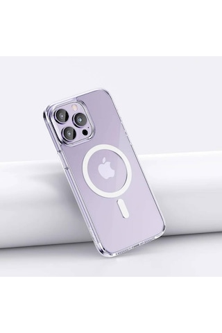 İphone Uyumlu 14 Pro Max İçin Kılıf Kamera Korumalı Magsafe Wireless Şarj Özellikli Şeffaf Kılıf
