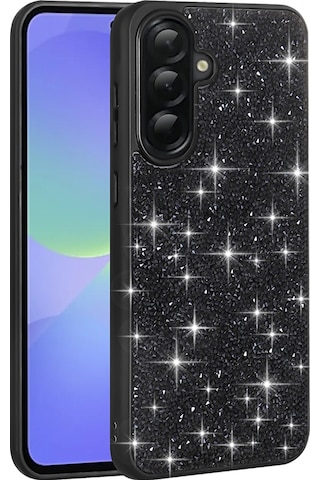 Galaxy Uyumlu A56 Kılıf Parlak Taşlı Tasarım Zore Pırlanta Kapak Siyah