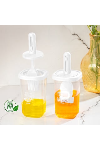 Porsima 0520 2'li Etiketli Silikon Fırçalı Yağlık Sosluk Beyaz