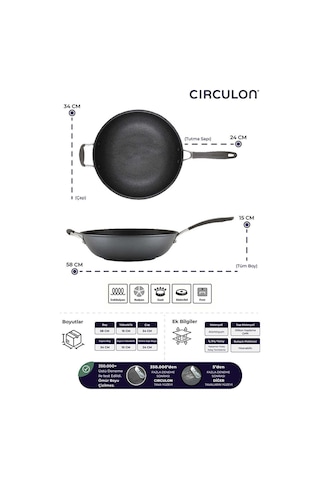 A1 Serisi Scratchdefense Çizilmez Yapışmaz Wok Tava - 34 Cm-7285 Siyah