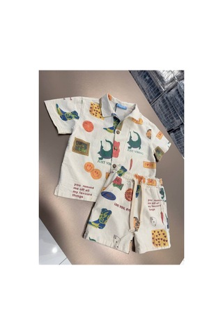 Eray Alp Kids Erkek Çocuk Desenli Gömlek Şort Takımı Günlük Rahat Kombin Çok Renkli
