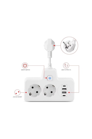 Çok Fonksiyonlu Akım Korumalı Priz Ve Usb Şarj İstasyonu - Ayarlanabilir Gece Lambalı