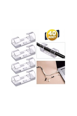 40 Adet Kablo Bağı Şeffaf Yapışkanlı Kablo Düzenleyici 40 Adet