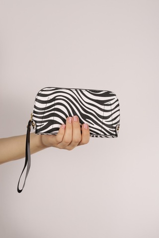 Bagmolly Mini El Çantası Zebra Desen Cüzdan Beyaz