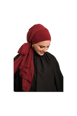 Hürrem Bone Bordo Pratik Hazır Geçmeli Bone Şal Şifon Düz 2506 16 bordo