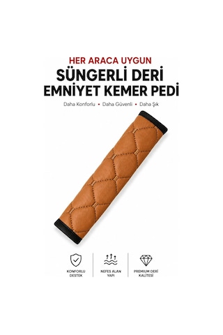 Her Araca Uygun Suni Deri Süngerli Emniyet Kemeri Pedi Taba