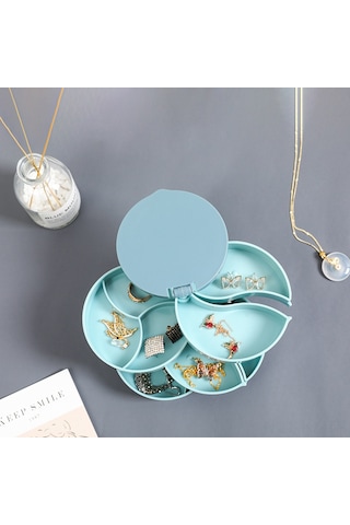 Kangvka Mavi 360 Derece Döner Çok Katlı Kuyumluk Kutusu - Küçük Aksesuarları Düzenle Ve Sakla 1 Adet Mavi