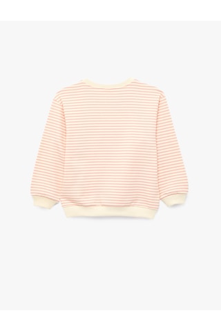 Koton Uzun Kollu Bisiklet Yaka Tavşan Nakış Detaylı Şardonlu Çizgili Sweatshirt Ekru Çizgili 7wmg10026ak