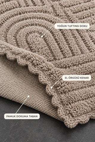 Alanur Bodrum Tufting Cotton Pamuklu El Işi Örgülü 2 Li Paspas 113 Ekru - Kahve