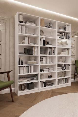 Asra Trend K-20 %100 MDF 180 cm 3 Modüllü Kitaplık 21 Raflı Dev Kütüphane Beyaz