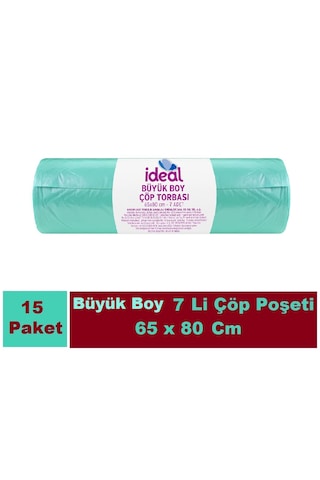 İdeal Çöp Poşeti Büyük Boy Yeşil 15 x 7'li 65 x 80 CM