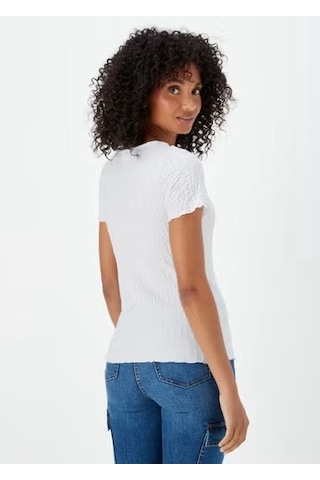 2499 Beyaz Dokulu Kadın T-shirt -90 Beyaz