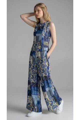 Nikitas Design Patchwork Desenli Viskoz İkili Takım Mavi - Yeşil